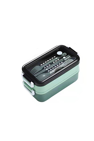 Choice Green Double Layer Lunch Box with Compartments Includes Fork/Spoon Eas...