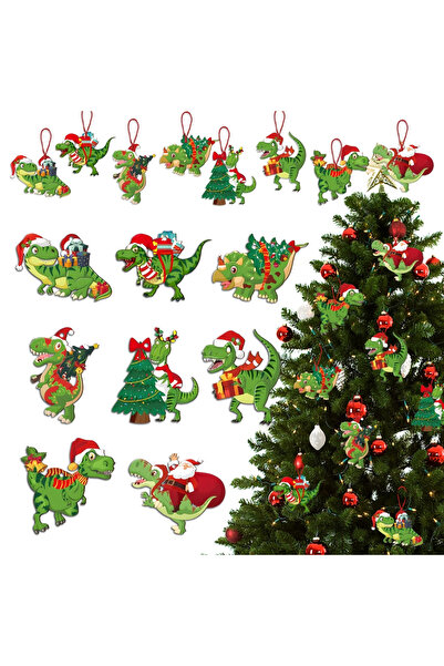 Choice زينة عيد الميلاد الخضراء على شكل ديناصور مكونة من 16 قطعة لتزيين شجرة ...