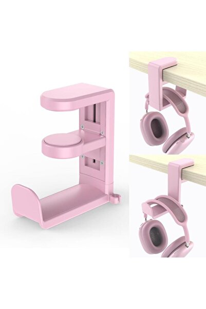 Choice Pink Under Desk Headphone Stand 360° Rotating Clip-on Supports Earphones Display Rack Gaming Headset