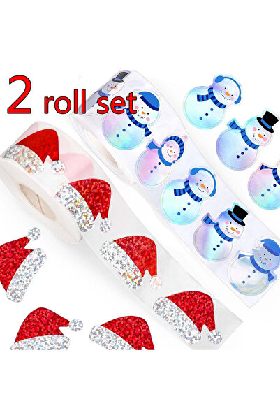 choice2 حوالي 3 سم قبعة ورجل ثلج 500-1000 قطعة ملصقات عيد الميلاد بالليزر لفة...