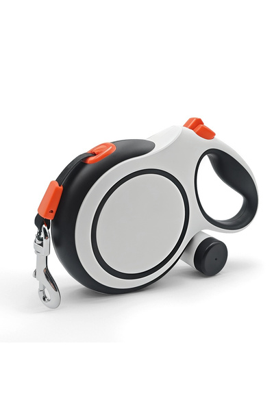 Choice مقود كلب أبيض قابل للسحب بطول 26 قدمًا، مع حامل كيس قمامة محمول متصل، ومقود للمشي مع الكلب الأليف