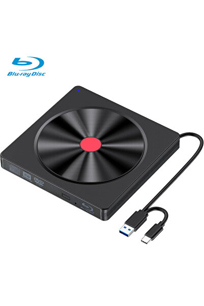 Choice محرك أقراص بلو راي خارجي أسود، قارئ أقراص BD بمنفذ USB 3.0 وType-C، ناسخ أقراص DVD/CD - مشغل بلو راي محمول