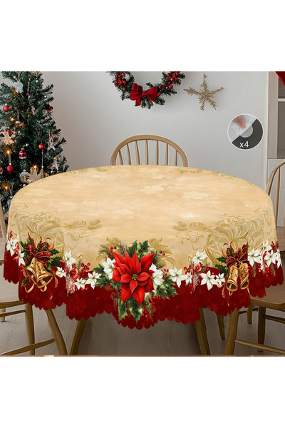 Choice مفرش طاولة دائري (180) سم S505 قطعة واحدة مطبوع موضوع عيد الميلاد المجيد، على طراز مزرعة ريفية عتيقة،