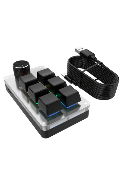 GGBEE لوحة مفاتيح سلكية سوداء مخصصة RGB بستة مفاتيح ومقبض واحد، برمجة ماكرو، ...