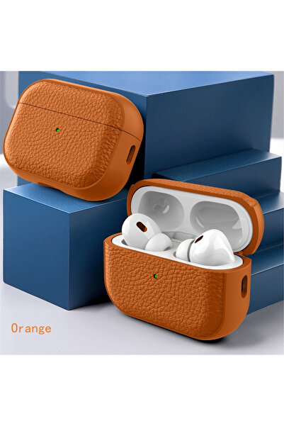 Choice حافظة جلدية برتقالية من الليتشي لأجهزة AirPods Pro 2 لأجهزة AirPods 4 3 2 1 حافظة سماعات أذن للأعمال لأجهزة AirPods