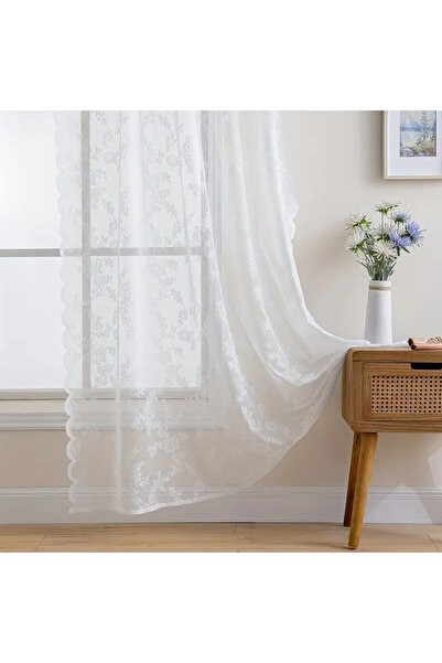 Choice ستارة شفافة شفافة مطرزة بالدانتيل بتطريز زهري عتيق، قطعة واحدة بيضاء ب...