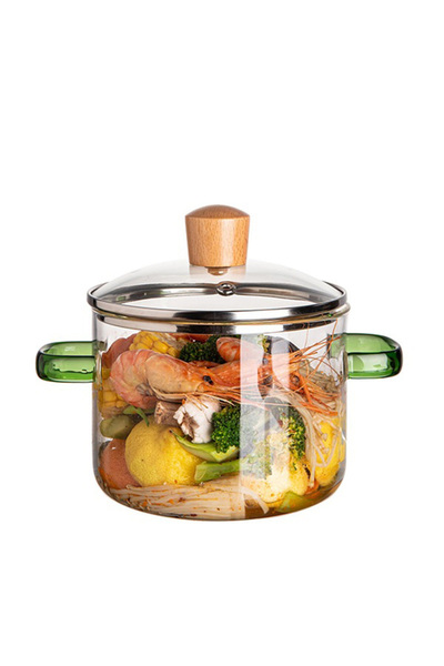 Choice وعاء حساء زجاجي شفاف سعة 1.6 لتر وعاء حساء زجاجي شفاف سعة كبيرة وعاء زجاجي عالي البورسليكات موقد غاز S