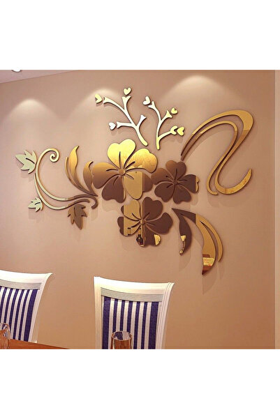 Choice ملصقات حائط ثلاثية الأبعاد على شكل زهرة أكريليك ذهبية، لوحة جدارية فني...