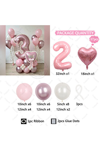 Choice مجموعة بالونات عيد ميلاد وردية اللون مقاس 32 بوصة، 2 37 قطعة، ديكور حف...