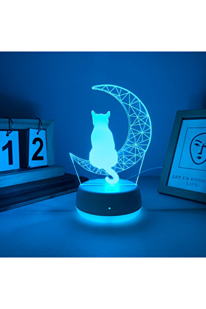 Choice RGB WHITE 1pc Cat 3D Night Light on the Moon, USB powered, suitable fo...
