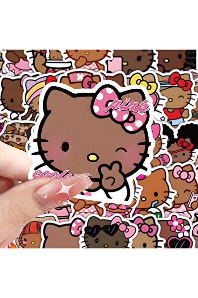 Choice 4.5 سم 56 قطعة 56 قطعة ملصقات هالو كيتي ذات الجلد الأسود الهاواي ملصقا...