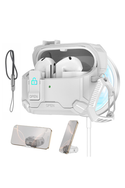 Choice جراب أبيض 2025 لسماعات Galaxy Buds 3Pro مع حامل هاتف آمن وقفل واقٍ لسم...