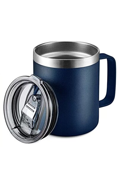 Choice كوب قهوة أزرق داكن سعة 12 أونصة مع مقبض وغطاء منزلق، كوب سفر مزدوج من ...