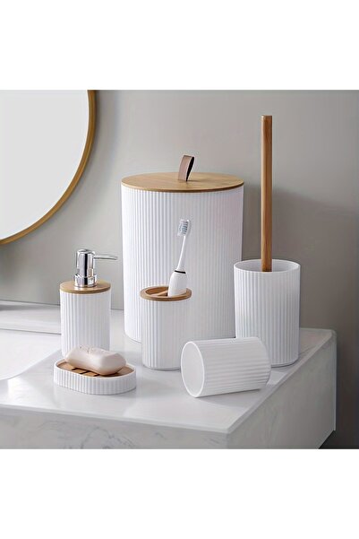 Choice طقم حمام أبيض مكون من 6 قطع مع سلة المهملات وحامل فرشاة الأسنان وموزع الصابون وطبق الصابون