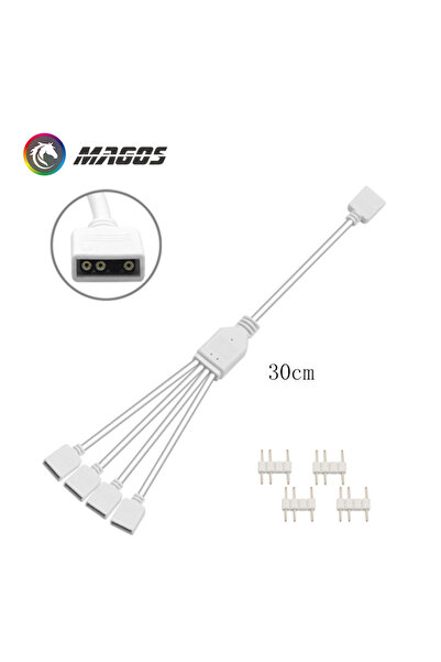 Choice 30cm 1-4 Ways DIY White Motherboard RGB Splitter Cable, 5V 3Pin ARGB SYNC HUB Transfer Extension Cab
