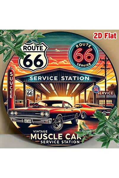 Miniso 20 × 20 شقة ثنائية الأبعاد، شقة ثنائية الأبعاد قطعة واحدة، ديكور غرفة دائري لمحطة خدمة سيارات العضلات القديمة على الطريق 66 من الصفيح المعدني S