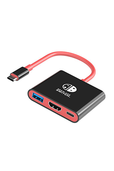 Choice محول TUTI Type-c إلى HDMI 3 في 1 باللون الأحمر والأسود، محول تلفزيون م...