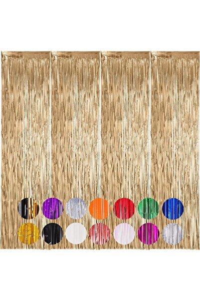 Choice مجموعة ديكور خلفية من شرابات الشمبانيا مكونة من 4 قطع، ستارة خلفية من رقائق معدنية مزخرفة بشراشيب