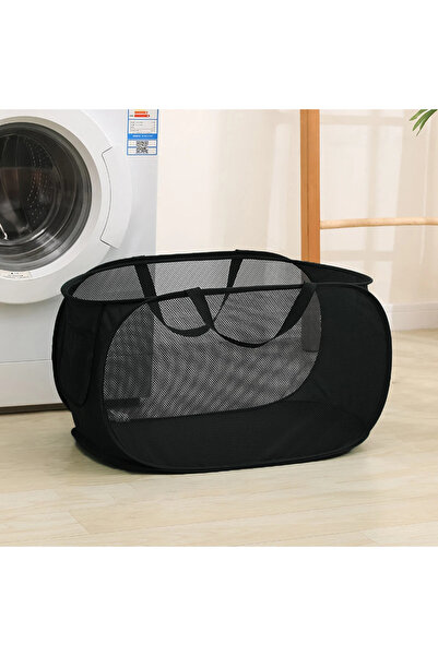 Choice سلة غسيل قابلة للطي أفقيًا من قطعة واحدة باللون الأسود مصنوعة من قماش ...