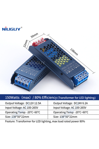 Choice4 محول إضاءة تيار مستمر 24 فولت 150 واط (تيار متردد 100-265 فولت) مزود ...
