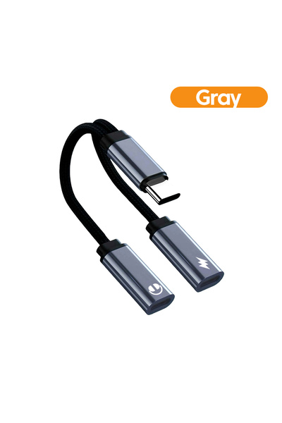Choice Gray Type-c to Dual Type-c Headphones Jack Audio Cable 2 in 1 PD60W Fast Charging OTG Adapter For iP