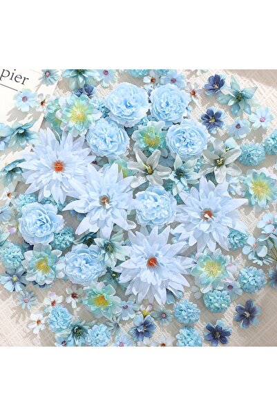 Choice 50 قطعة من رؤوس الزهور الاصطناعية الزرقاء 3-10 سم، وردة صناعية من الحر...