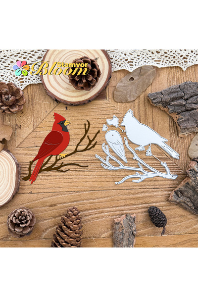 Choice قوالب قطع معدنية جميلة على شكل طيور الكاردينال لعيد الميلاد على فرع من...