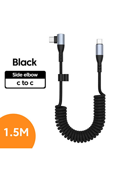 Choice كابل بيانات USB من النوع C زنبركي للسيارة بقوة 240 وات، أسود، بمرفق جا...