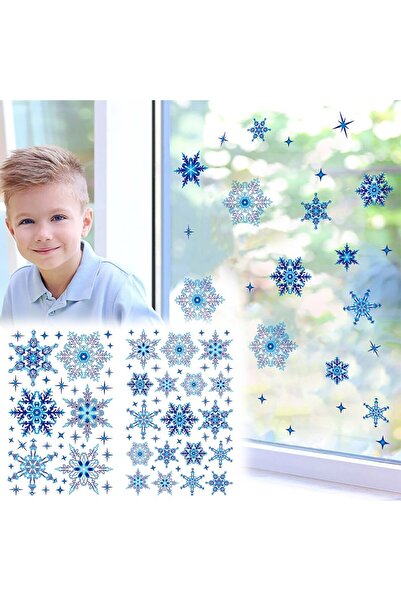 Choice ملصق عيد الميلاد الأزرق على النافذة، ملصقات ندفة الثلج على شكل غزال سي...