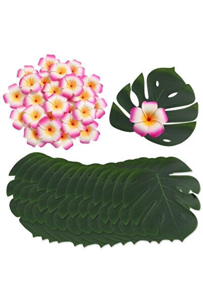 Choice 12 قطعة من زهور مونستيرا الاصطناعية المصنوعة من الحرير لعيد الميلاد باللون الوردي وأوراق نخيل بلوميريا لنباتات هاواي الاستوائية