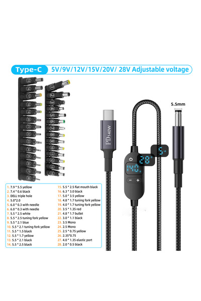Choice SX-TYX-28K-ZJT 140W USB C to DC Power Cable 140W Type C to 5V 9V 12V 1...
