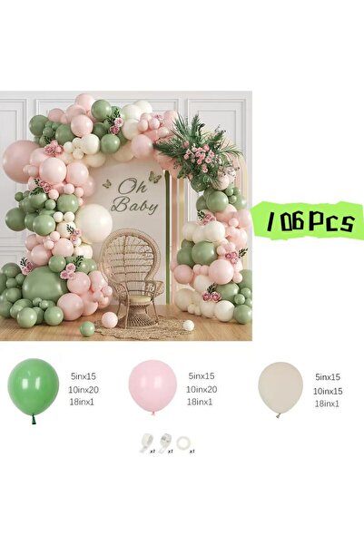 Choice أخرى BL50109-106 قطعة طقم قوس بالونات وردي وأخضر مكون من 106 قطعة مع ط...