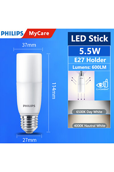 Philips 1 Pack 6500K Day White 5.5W MyCare LED Stick E27 Bulbs 5.5W 7.5W 9.5W Downlight 220V-240V 40
