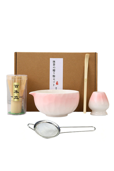 Choice 5 قطع من وعاء ماتشا الياباني المتدرج باللون الوردي، 2/4/5 قطع/مجموعة، ملعقة، خفاقة شاي، هدية مثالية للاحتفالات