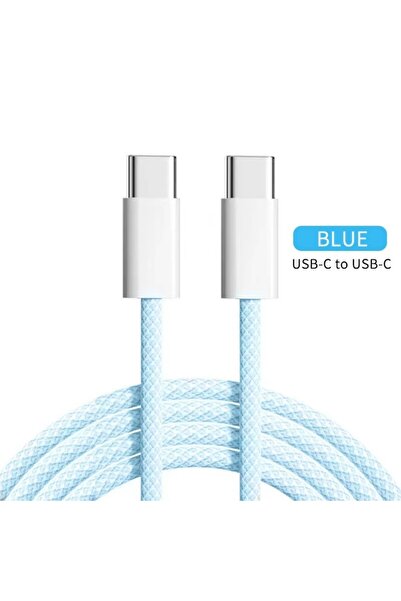 Choice 1.5m Blue PD 60W USB-C to USB C Fast Charger Cable Multi Color Weaving...