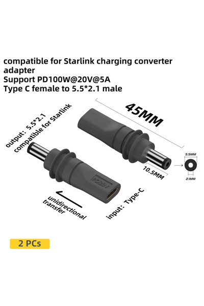 Choice 2 × محول طاقة من C إلى DC من USBC أنثى إلى DC5521 ذكر/DC أنثى إلى DCMa...