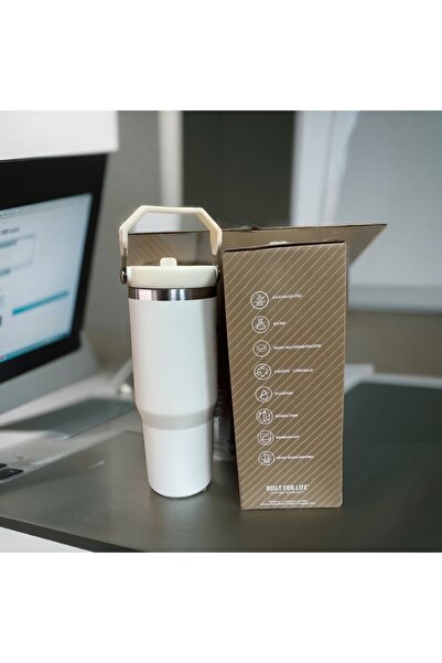 Choice كوب سفر أبيض من الفولاذ الممتاز سعة 30 أونصة، 801-900 مل، بقاعدة مانعة...