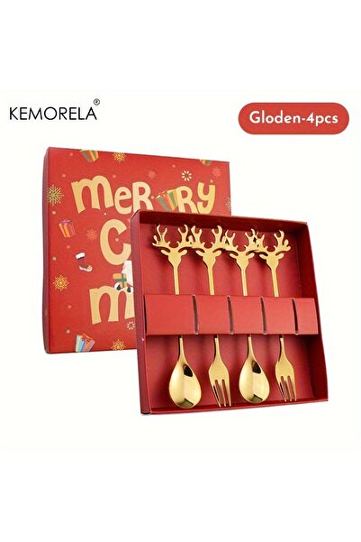 Choice Gloden-4pcs KEMORELA 2/4/6PCS Christmas Stainless Steel Spoon Christmas Deer Tableware Coffee Spoon