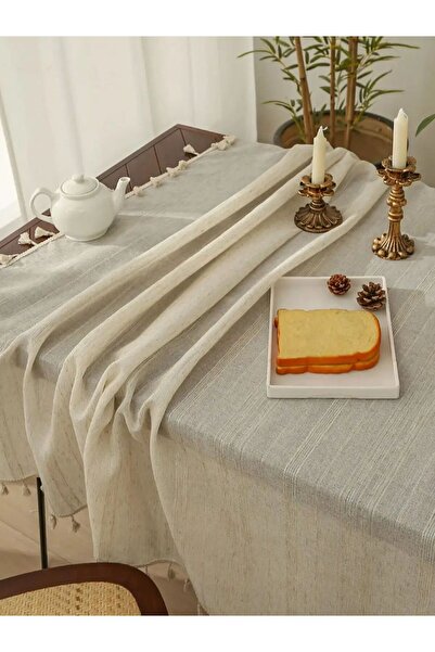 Choice مفرش طاولة من الكتان مقاس 140×140 سم، مفرش طاولة مربع من الكتان، مفرش طاولة سادة بشراشيب - غطاء طاولة من الكتان القطني