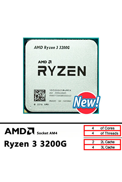 Amd Ryzen 3 3200G New R3 3200G 3.6 GHz GAMING Zen+ 0.012 Quad-Core Quad-Thread 65W CPU L3=4M YD32...