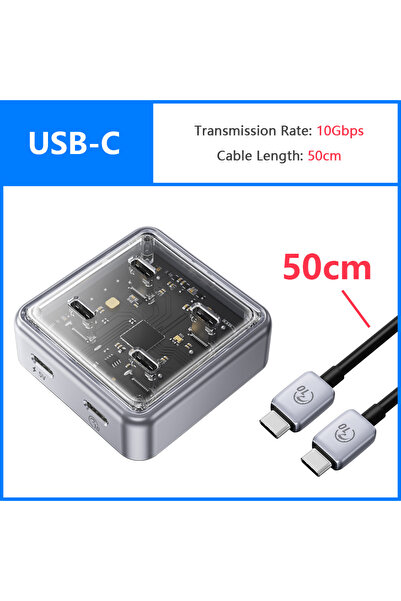 Orico موزع USB-C متعدد المنافذ بطول 50 سم، بسرعة 10 جيجابت في الثانية، يدعم 4...