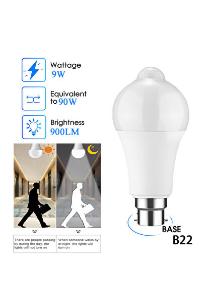 Choice لمبات إضاءة LED بيضاء دافئة 9 وات، قطعة واحدة، مزودة بمستشعر حركة PIR،...