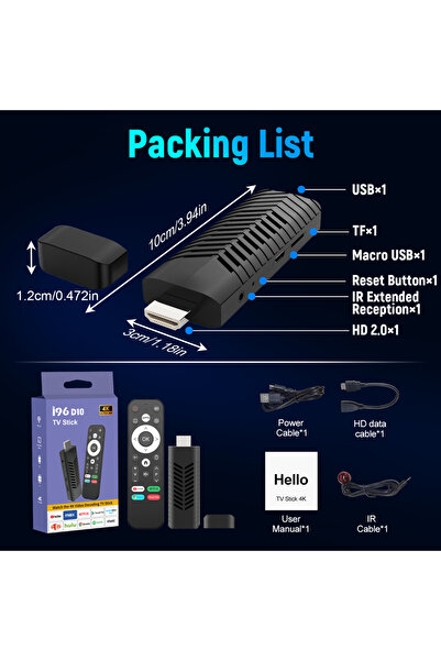 Choice I96 D10 Velec 4K 4K video decoding TV Stick Android Smart TV Box with Dual-Band WiFi Support for Ne