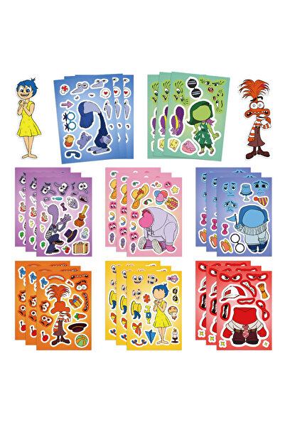 Miniso 8Sheets 8/16Sheets Disney Inside Out Kids Make a Face Puzzle Stickers ...