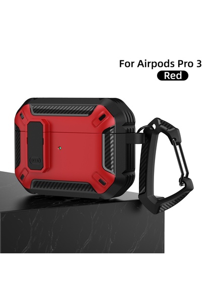 Choice غطاء حماية لسماعات AirPods Pro 3 أحمر اللون مزود بقفل آمن مع مجموعة تن...