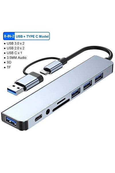 Kebidumei 8-in-2 8-in-2 USB 3.0 Hubs TYPE-C HUB USB C Docking Station 5Gbps High Speed Transmission OTG Adapte