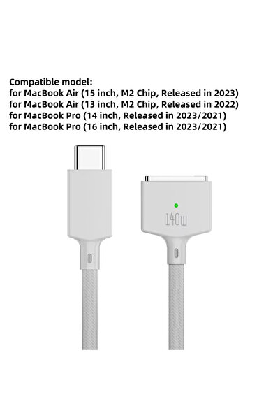 Choice كابل شاحن مغناطيسي أبيض 140 واط من USB Type C إلى Magsafe 3، محول كابل...