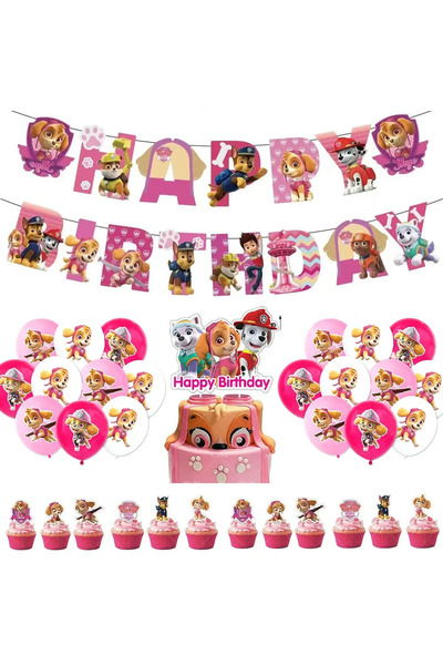 PAW PATROL 1pack set Cartoon Birthday Party Decoration Balloon Banner Cake Topper Flag for Boy Girl