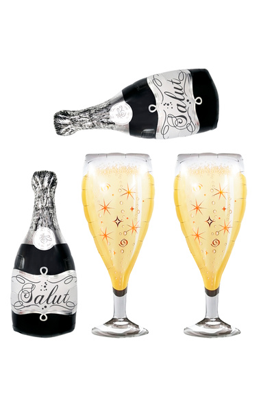 Choice Other 4 Pieces 4-Pack Large Black Wine Bottle Snowflake Champagne Glas...