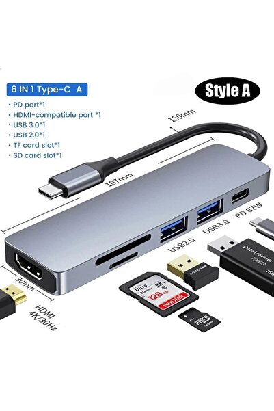 Choice GRAY USB 3.0 Type-C Hub To HDMI Adapter 4K Thunderbolt 3 USB C Hub with Hub 3.0 TF SD Reader Slot PD